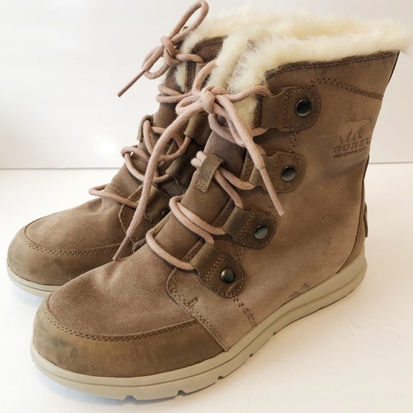 Sorel women’s leather faux fur lined lace up boot size 7 - Picture 1 of 10